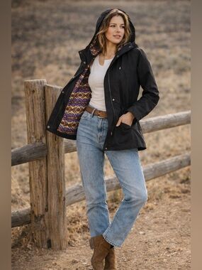 Pendleton Black Lightweight Chore Jacket Hooded Barn Coat Southwestern Lining M